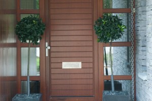 Pine wood Entrance door with side lites Eiche-Afzelia stain